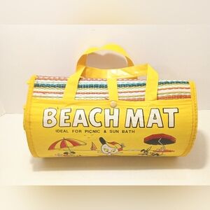 Vintage Roll Out Up Beach Mat Disney Characters Woven Plastic 1970s Rare